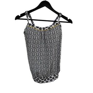 Lands' End Black and White Geometric Swim Top